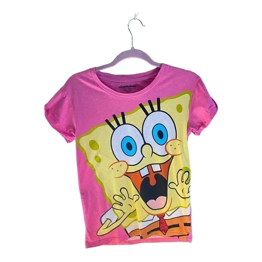 Nickelodeon Girls Sponge Bob Sleep Pajama Shirt Pink Short Sleeve Size Small